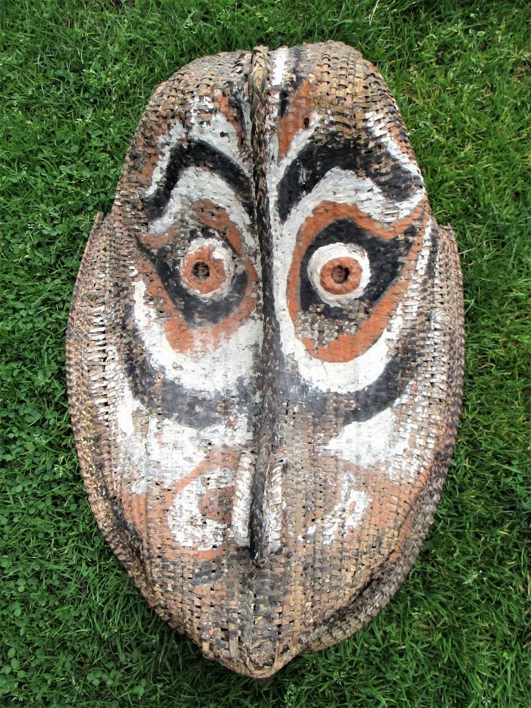 Rotan wandmasker van de Papua's, Antiek en Kunst, Ophalen, 77 cm, Natuurlijk materiaal, Masker