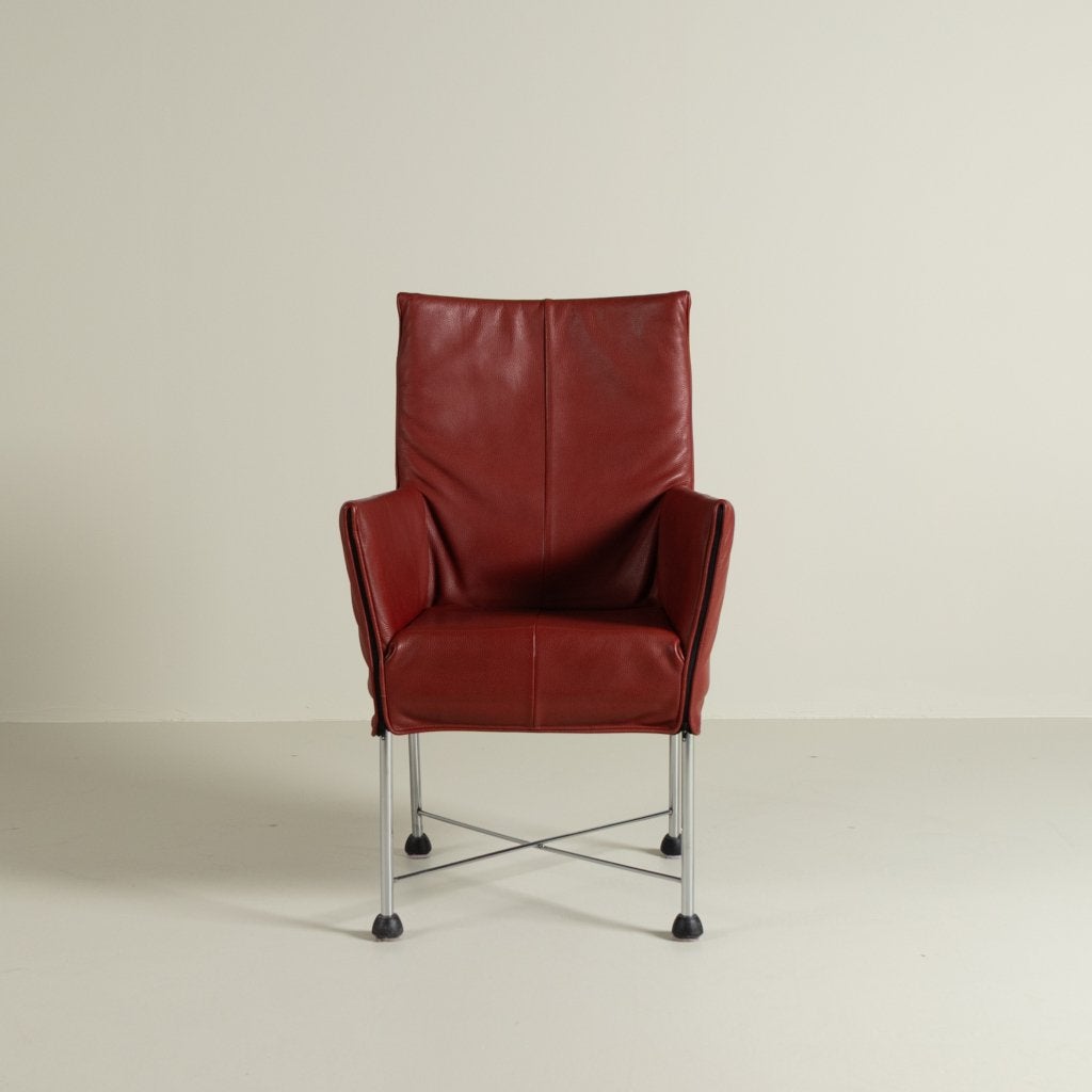 Montis Chaplin Stoel Rood Leer - Aluminium (Op Doppen), Niet ingevuld, Zo goed als nieuw, Niet ingevuld, Niet ingevuld