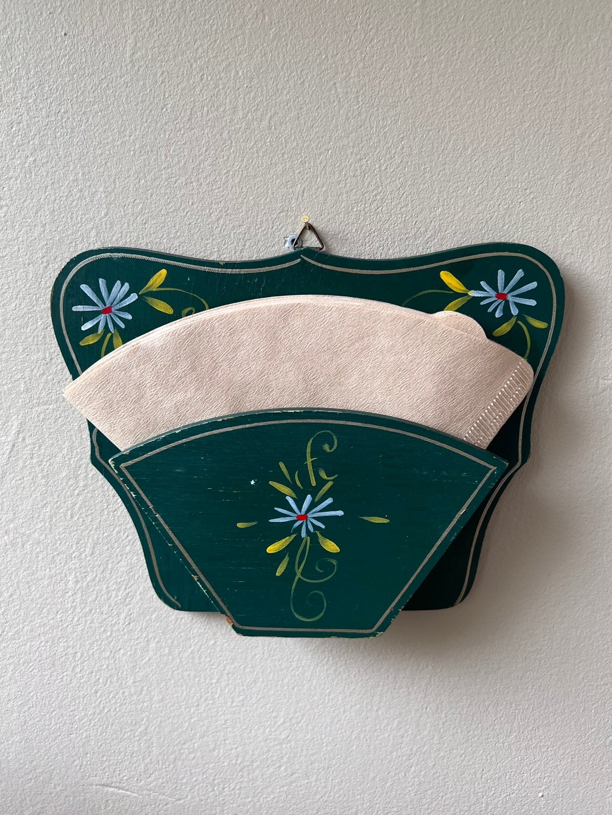 Vintage koffiefiltee houder groen bloemen van hout retro, Ophalen of Verzenden, Zo goed als nieuw, Overige stijlen, Overige typen