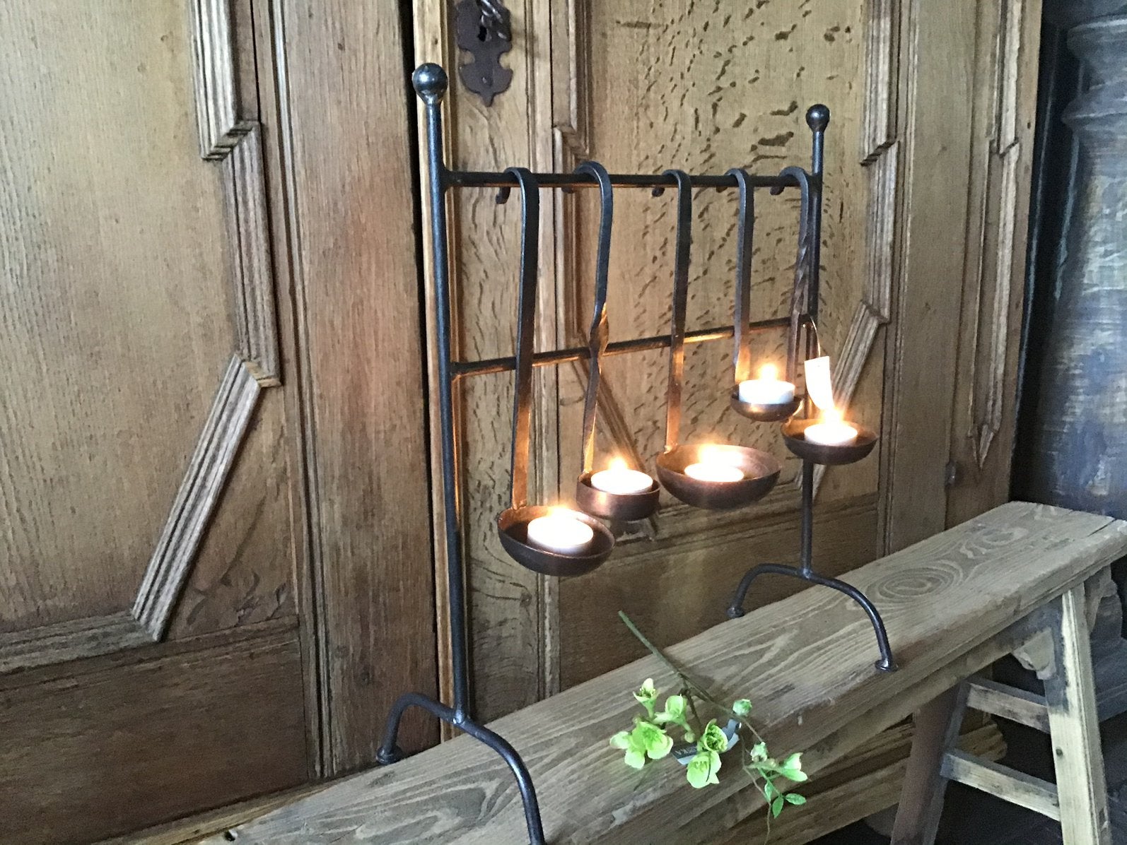 AANBIEDING metalen standaard met 6 windlicht lepels, Huis en Inrichting, Ophalen of Verzenden, Nieuw, Windlicht