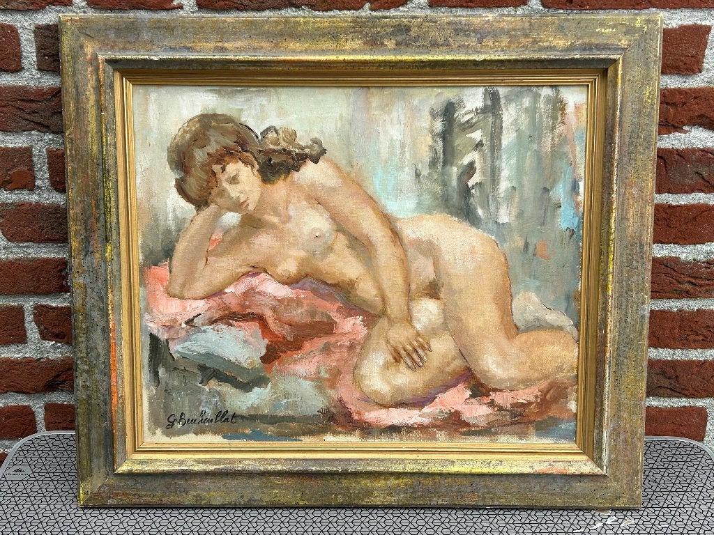 Schilderij Liggende naakte vrouw, onduidelijk G Buikaillat, Ophalen of Verzenden