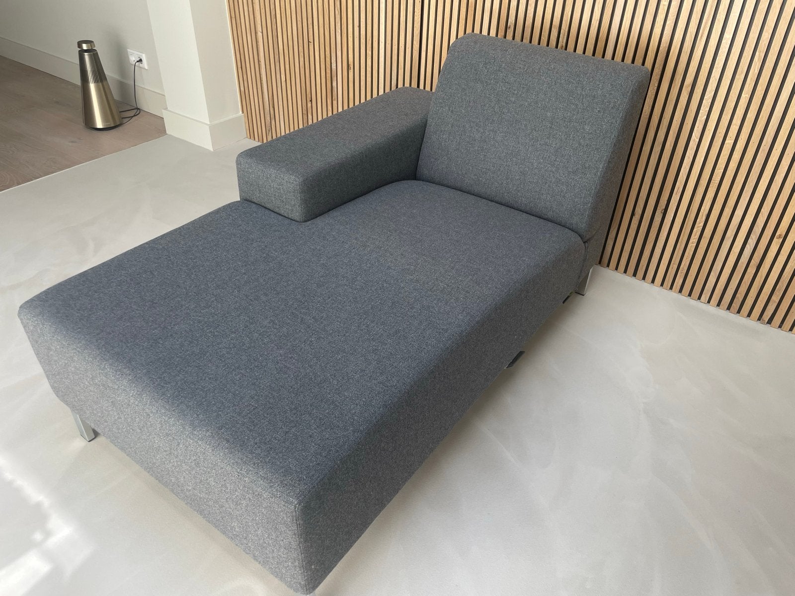 Gelderland Chaise Longue - Antraciet Grijs Wol, Ophalen, Eenpersoons, 75 tot 100 cm, Zo goed als nieuw