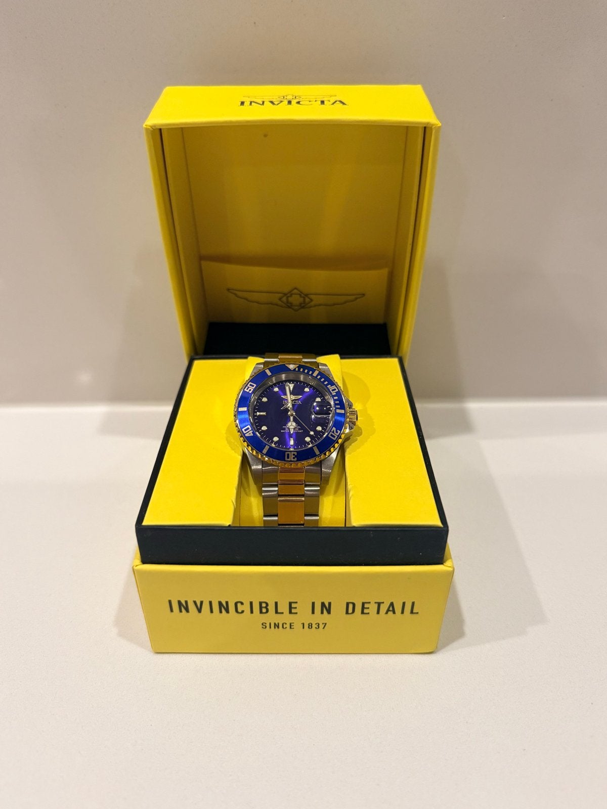 Invicta Pro Diver Herenhorloge - Blauw/Goud, Overige merken, Staal, Polshorloge, Ophalen of Verzenden