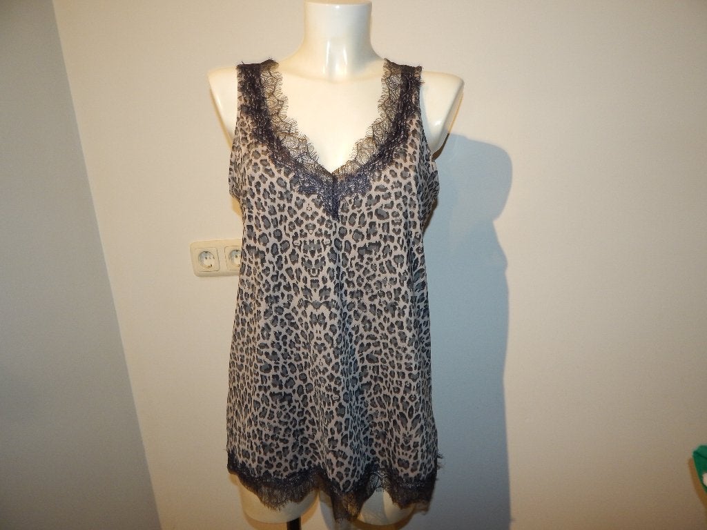 Rosemunde stretch top jaguar print afwerking kant 40, Maat 38/40 (M), Zo goed als nieuw, Rosemunde, Zonder mouw