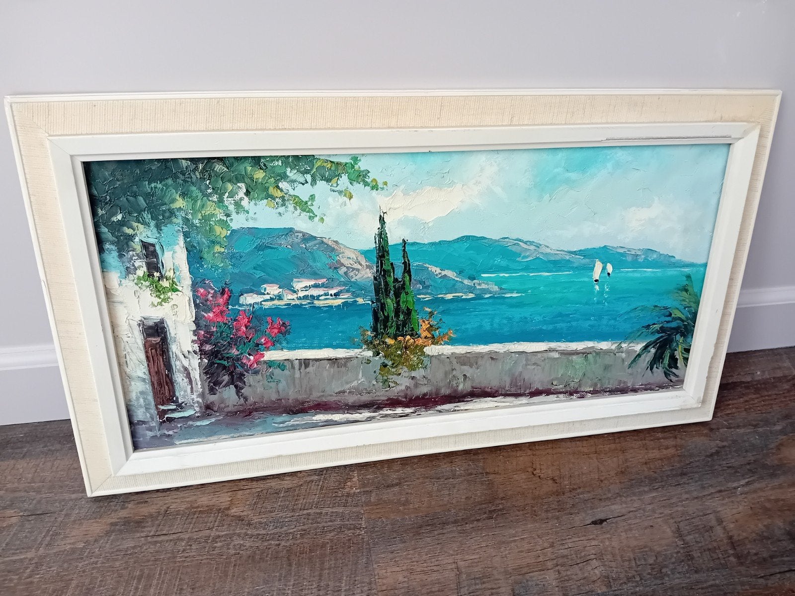 Vintage Olieverf Schilderij Zeezicht op Doek, Antiek en Kunst, Maritiem / water, Doek, Ophalen of Verzenden, Olieverf