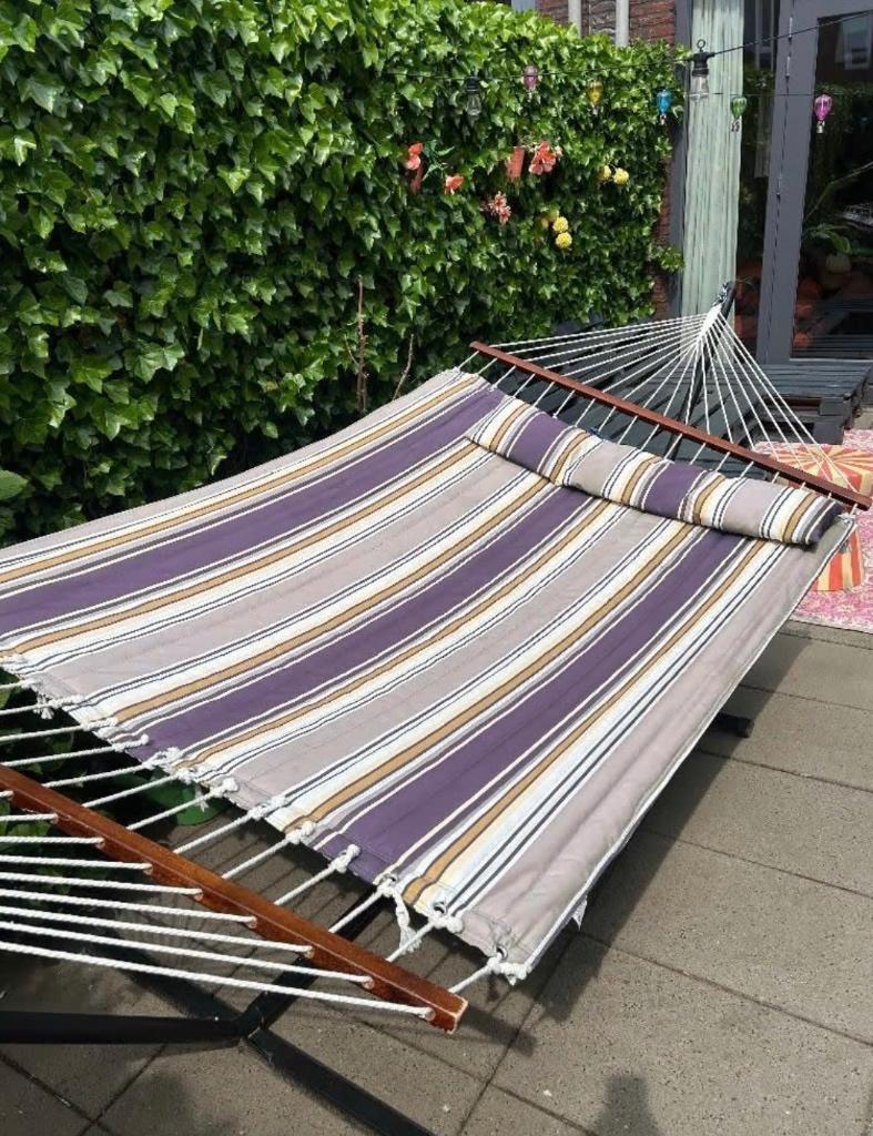 Hangmat twee personen, Tuin en Terras, Ophalen, Meerpersoons, Zo goed als nieuw, Met standaard