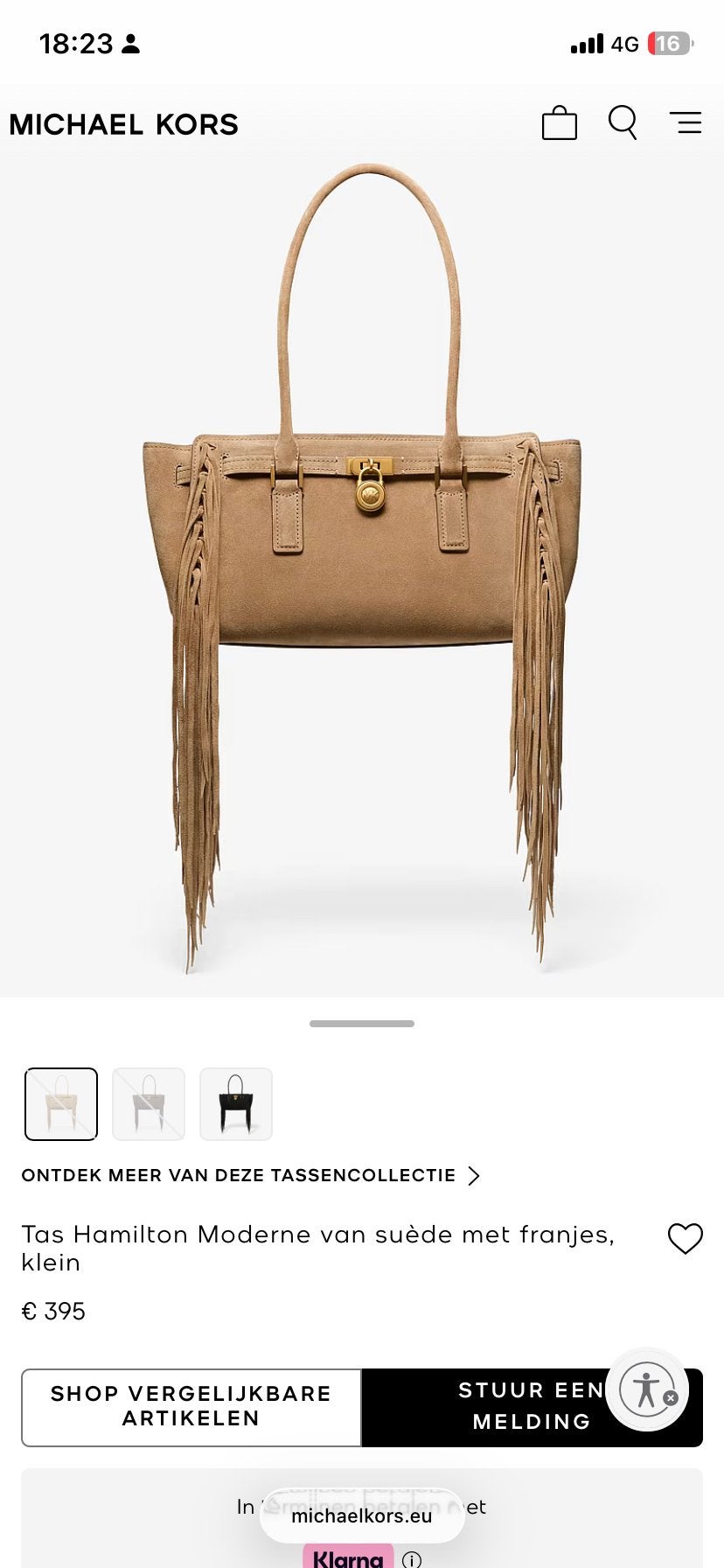 Michael Kors Hamilton Moderne Suède Tas met Franjes, Ophalen of Verzenden, Zo goed als nieuw, Bruin, Handtas