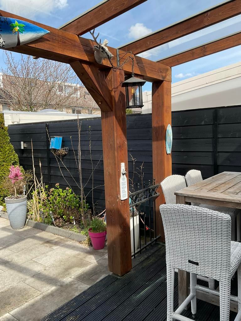 Robuuste douglas houten veranda met glazen dak, Ophalen, Gebruikt, Veranda