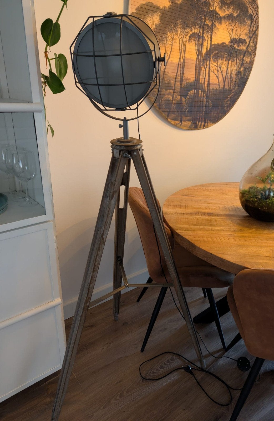 Stoere Industriële Staande Lamp op Statief, Ophalen, Gebruikt, E27 (groot), Industrieel, Vintage
