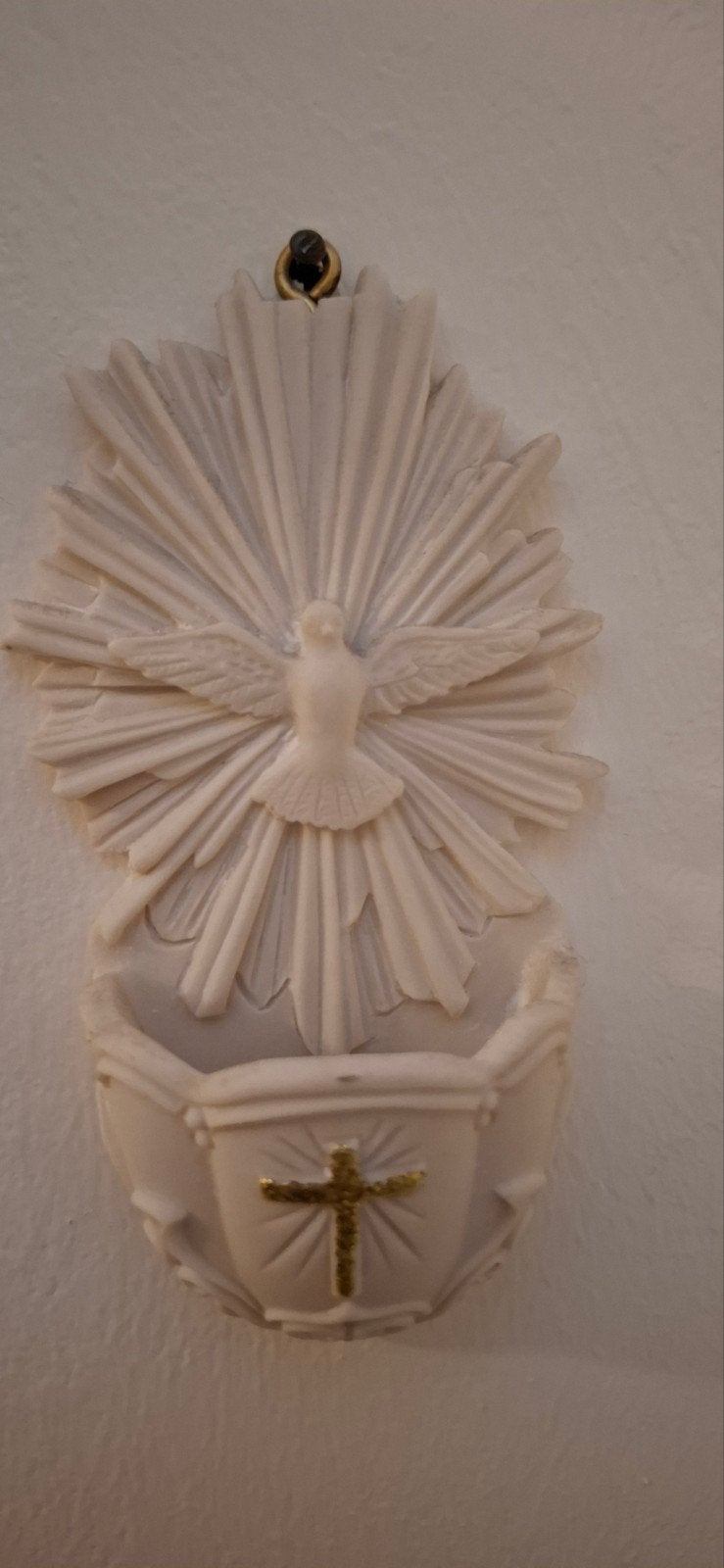 Heiligwaterbakje met duif en kruis, Ophalen of Verzenden