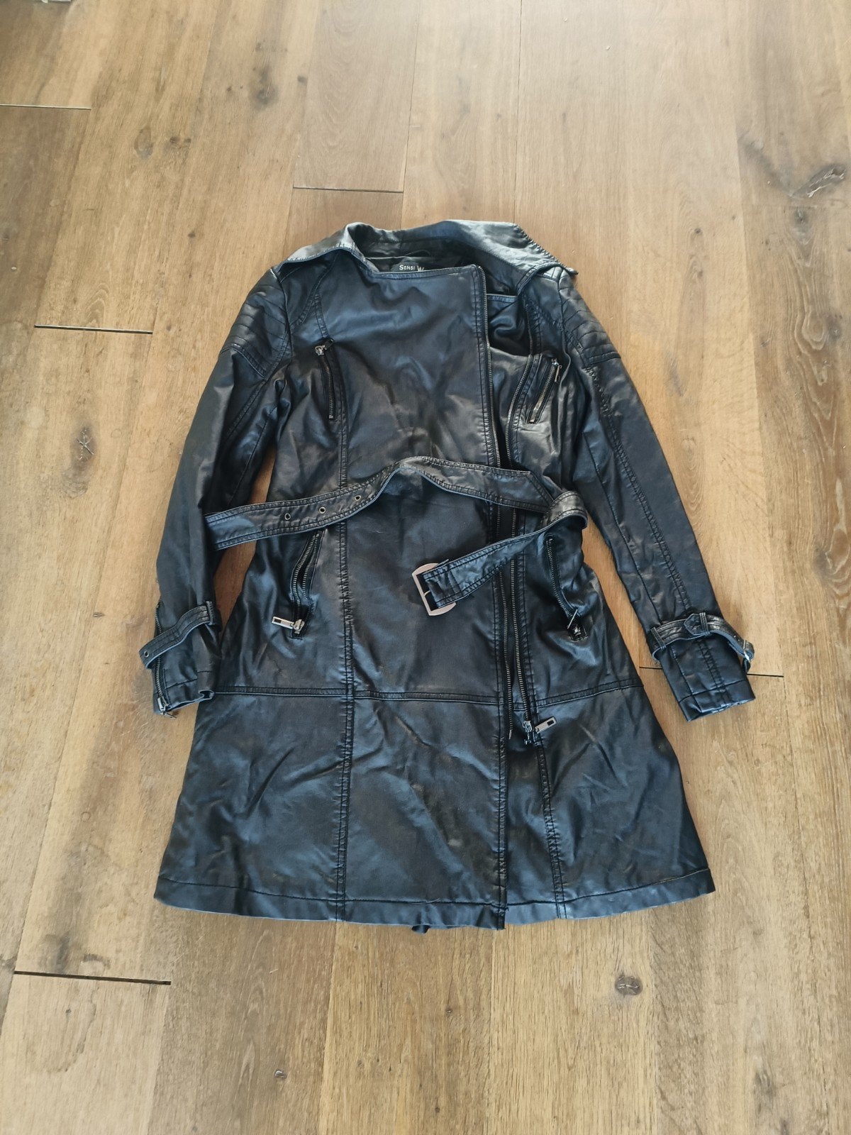 Lange jas leer, Sensi Wear, Verzenden, Zo goed als nieuw, Zwart