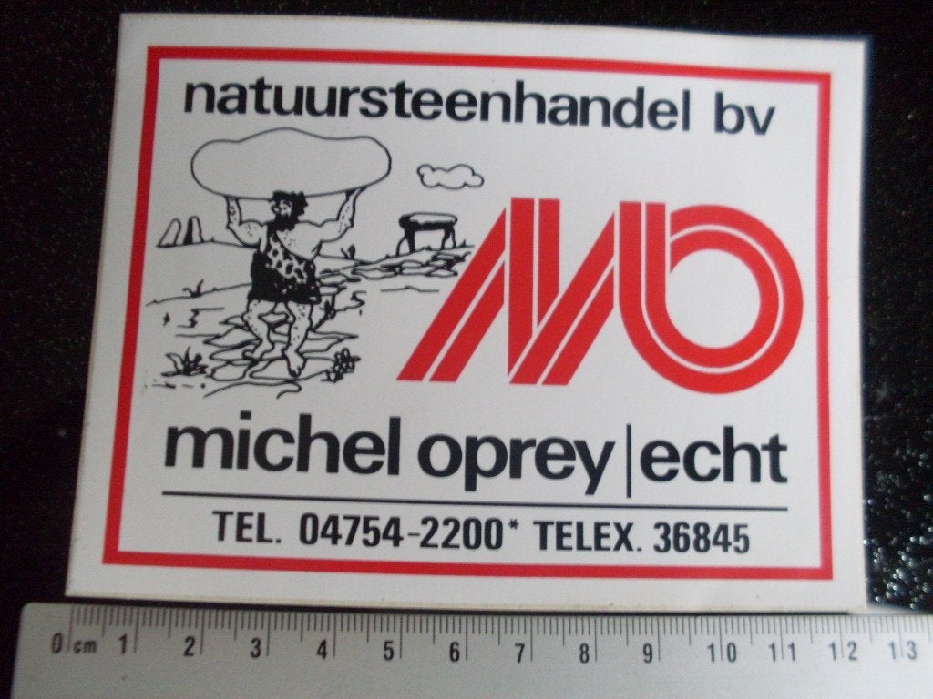 sticker natuursteenhandel MO Michel Oprey echt logo, Verzenden, Zo goed als nieuw, Bedrijf of Vereniging