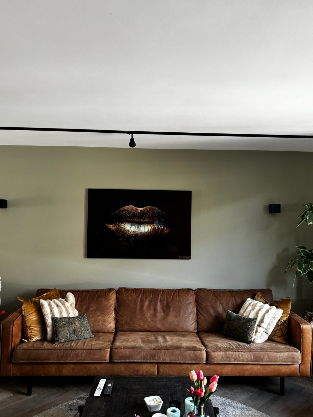 3 zitbank cognac kleur met hocker, Huis en Inrichting, Verzenden, Rechthoekig, 125 cm of meer