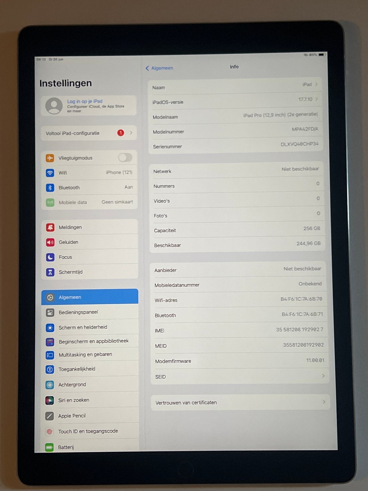 Apple iPad Pro 12.9 (2e generatie) 256GB met 4G, Computers en Software, Apple iPads, Gebruikt, 12 inch, Ophalen of Verzenden, Apple iPad Pro