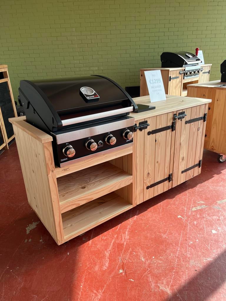 Grandhall G4 Gasbarbecue met Houten Buitenkeuken, Tuin en Terras, Buitenkeukens, Ophalen of Verzenden, Zo goed als nieuw, Gas
