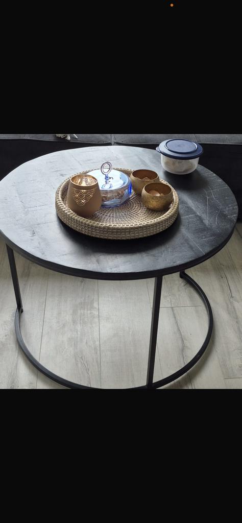 Salontafel zwart ronde tafel met metalen poten, Gebruikt, 100 tot 150 cm, Rond, Minder dan 50 cm