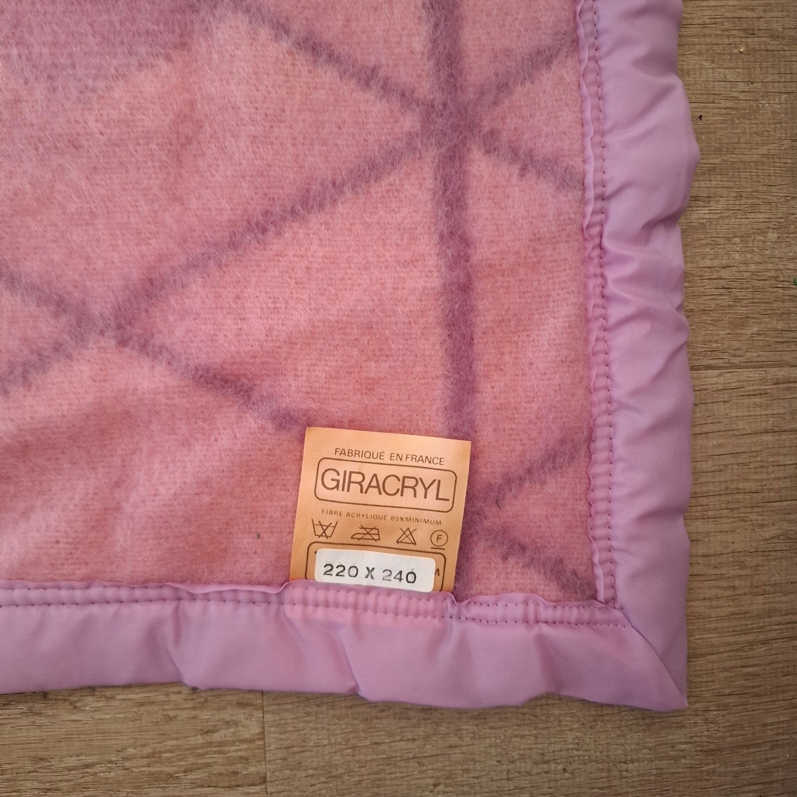 vintage deken roze lila 220x240, 220 cm, Gebruikt, Roze, Ophalen of Verzenden