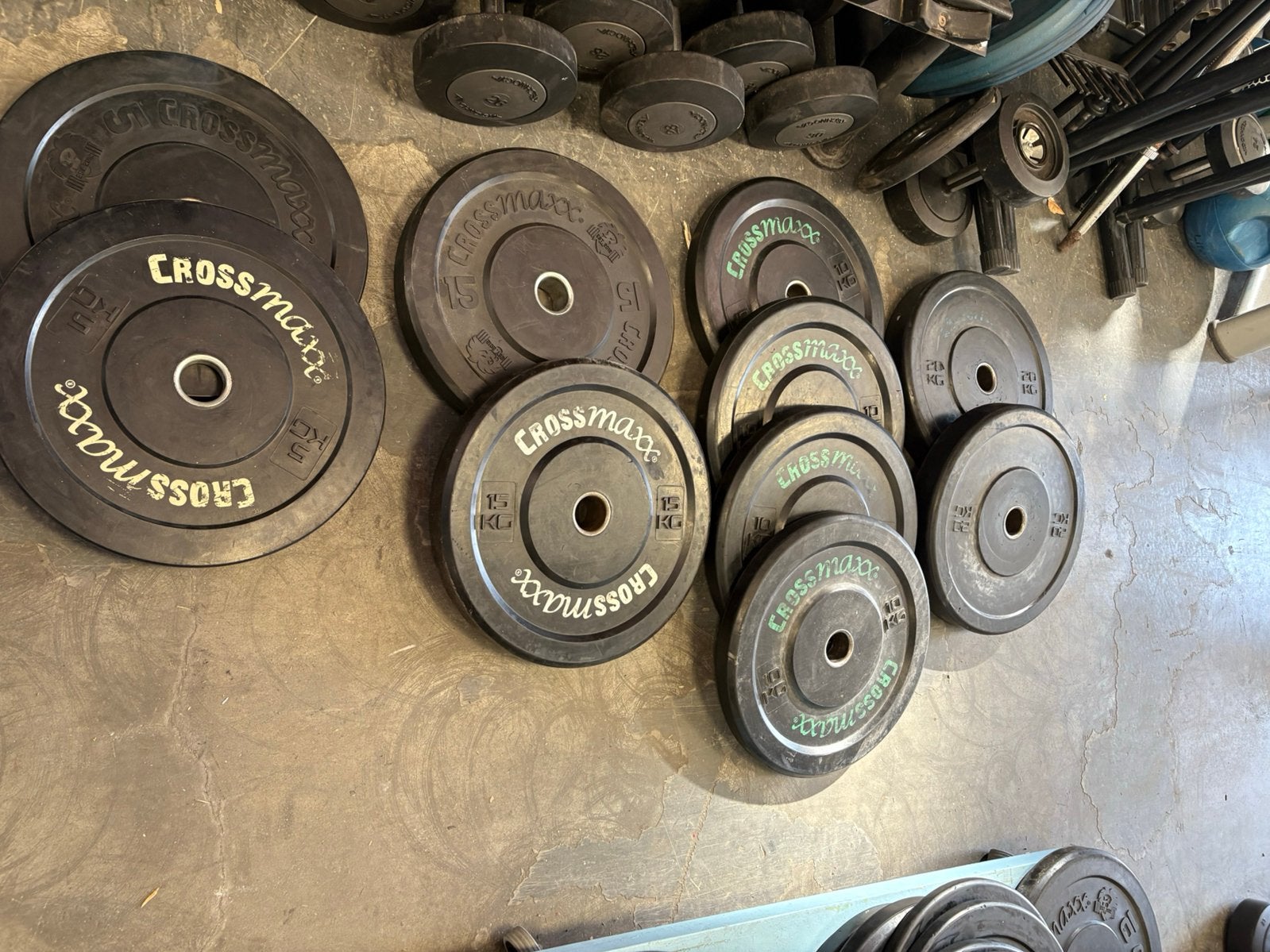 120 kg crossmaxx bumperplates olympische halter schijven, Ophalen, Halterschijven, Bumperplates, Gebruikt