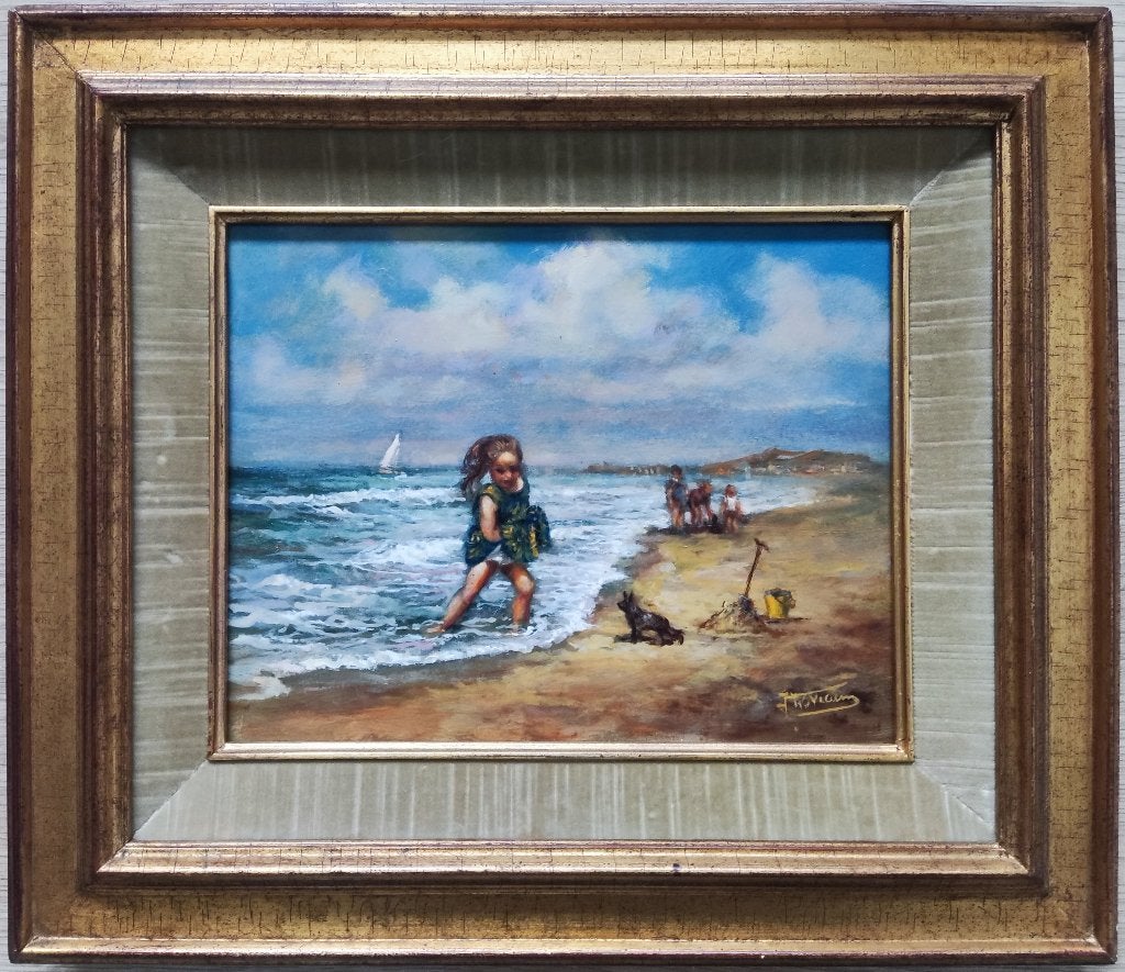 J.W. van Trirum (1924 - 2011) - Meisje aan het strand, Antiek en Kunst, Kunst | Schilderijen | Klassiek, Ophalen of Verzenden