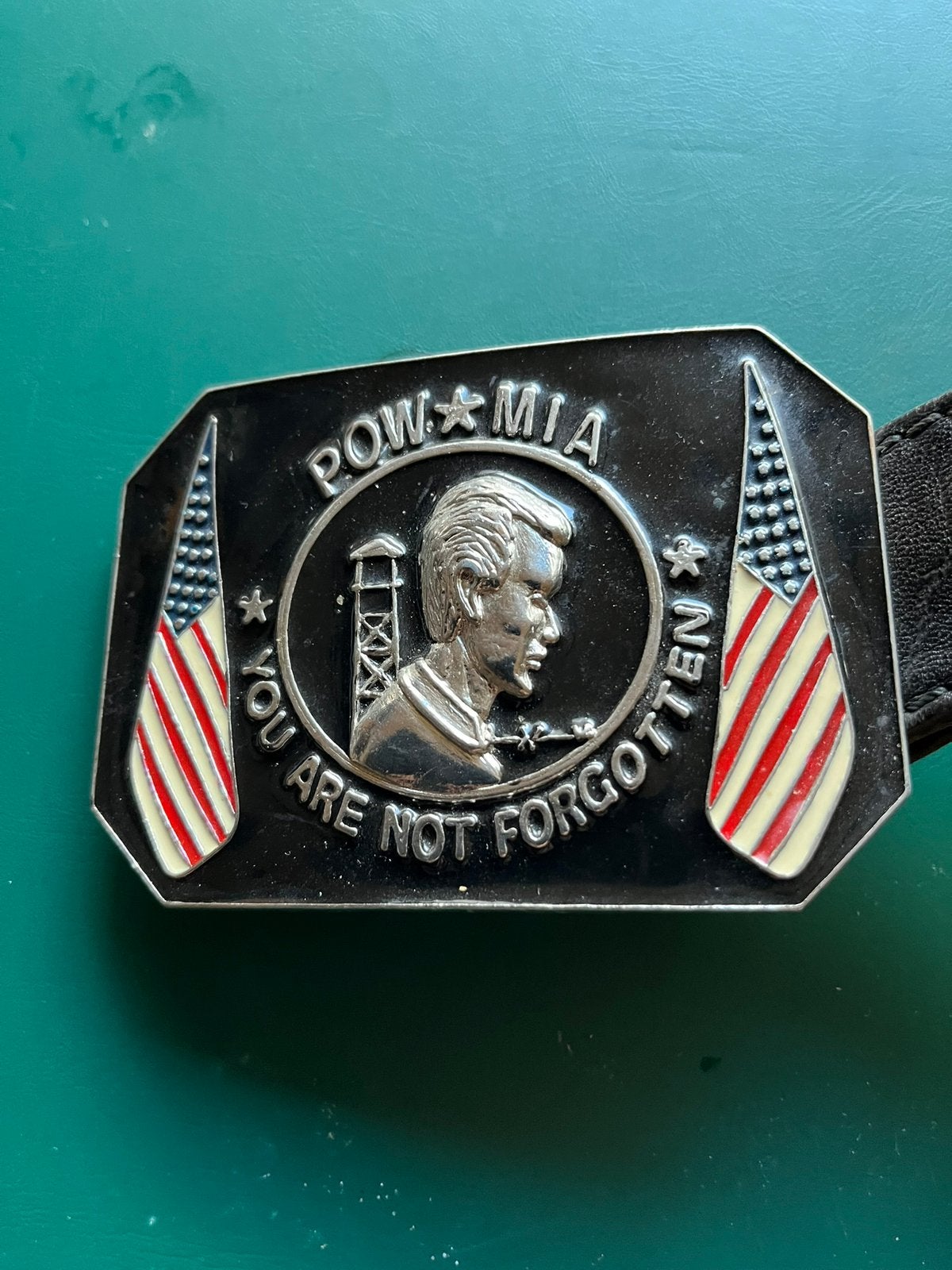 Buckle met lederen riem., Verzenden, Zo goed als nieuw, Zwart, 115 cm of meer