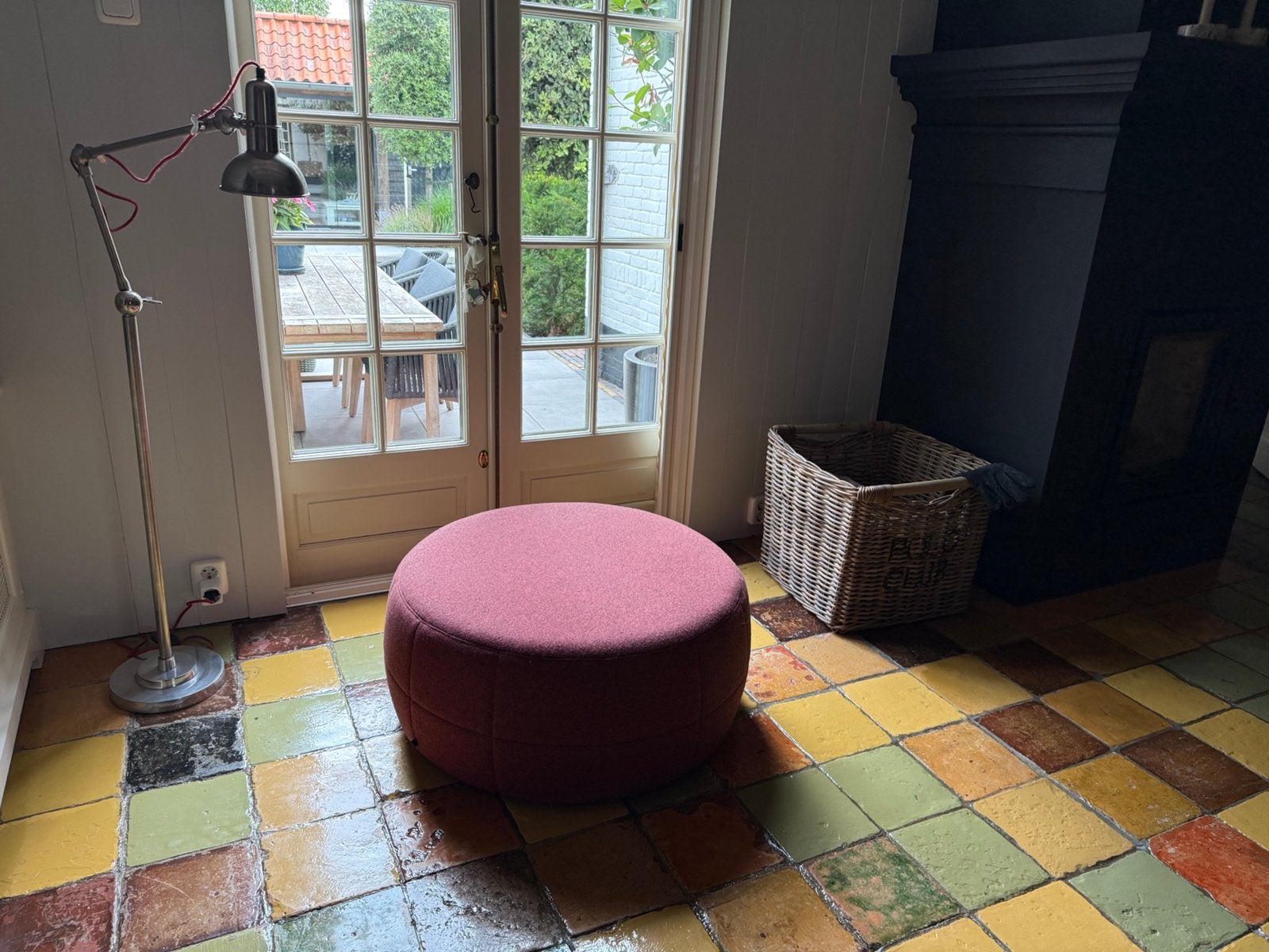 Te koop poef, Rond, Zo goed als nieuw, Stof, 75 tot 100 cm