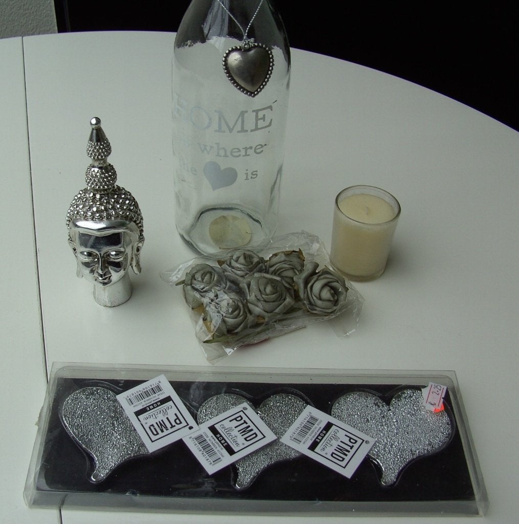 DECO SET HARTEN SET, FLES, BOEDDHA, ROOS GLAASJE MET KAARS, 20 cm, -, -, Nieuw