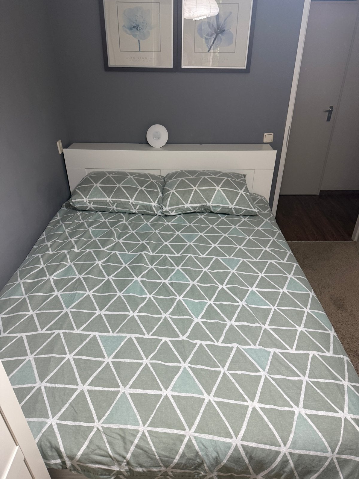 IKEA  bed met lades en hoofdeinde opbergruimte, Ophalen, Gebruikt, Wit, Tweepersoons