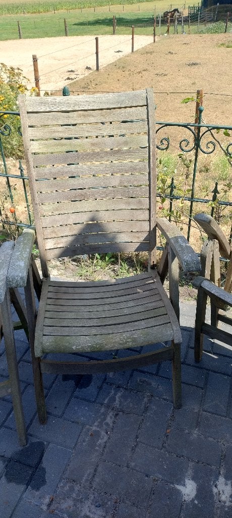 6 hardhouten tuinstoelen, Ophalen, Gebruikt, Hardhout, 6 zitplaatsen