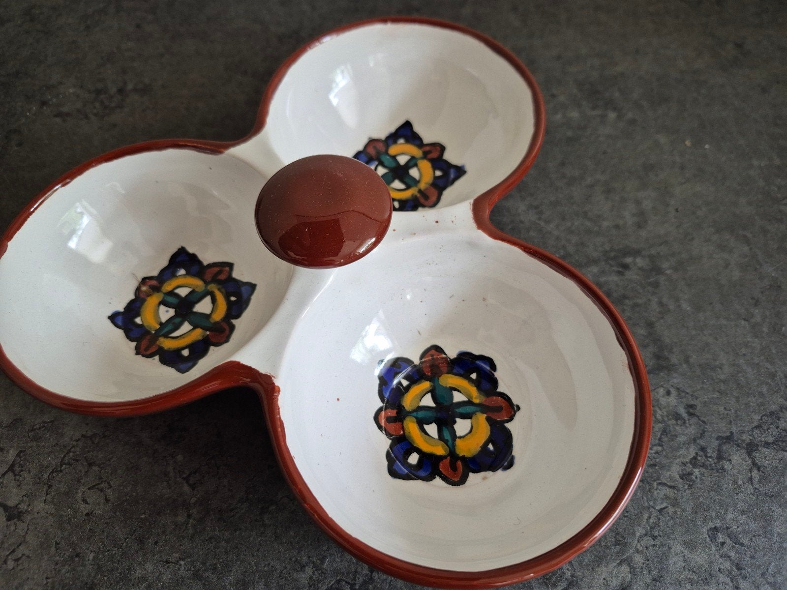 Retro Vintage Drievaks Schaaltje - Handgeschilderd, Ophalen of Verzenden