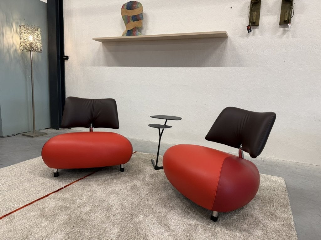 2 Nieuw Leolux Pallone Fauteuil rood bruin leer Design stoel, Leolux, Info@leolux.nl, Nieuw, 75 tot 100 cm
