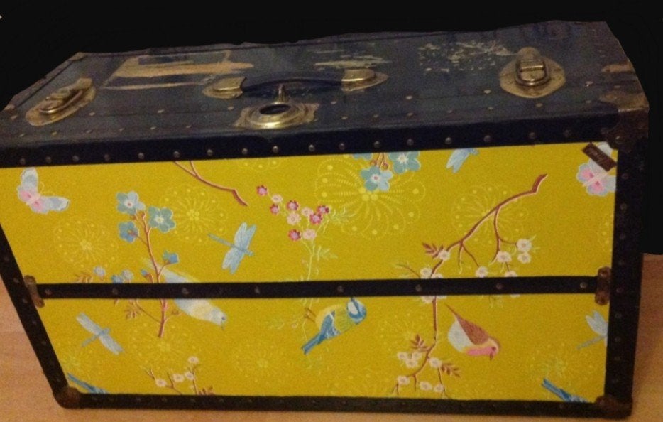 Vintage hutkoffer (Herald) met pip studio early bird behang, Ophalen