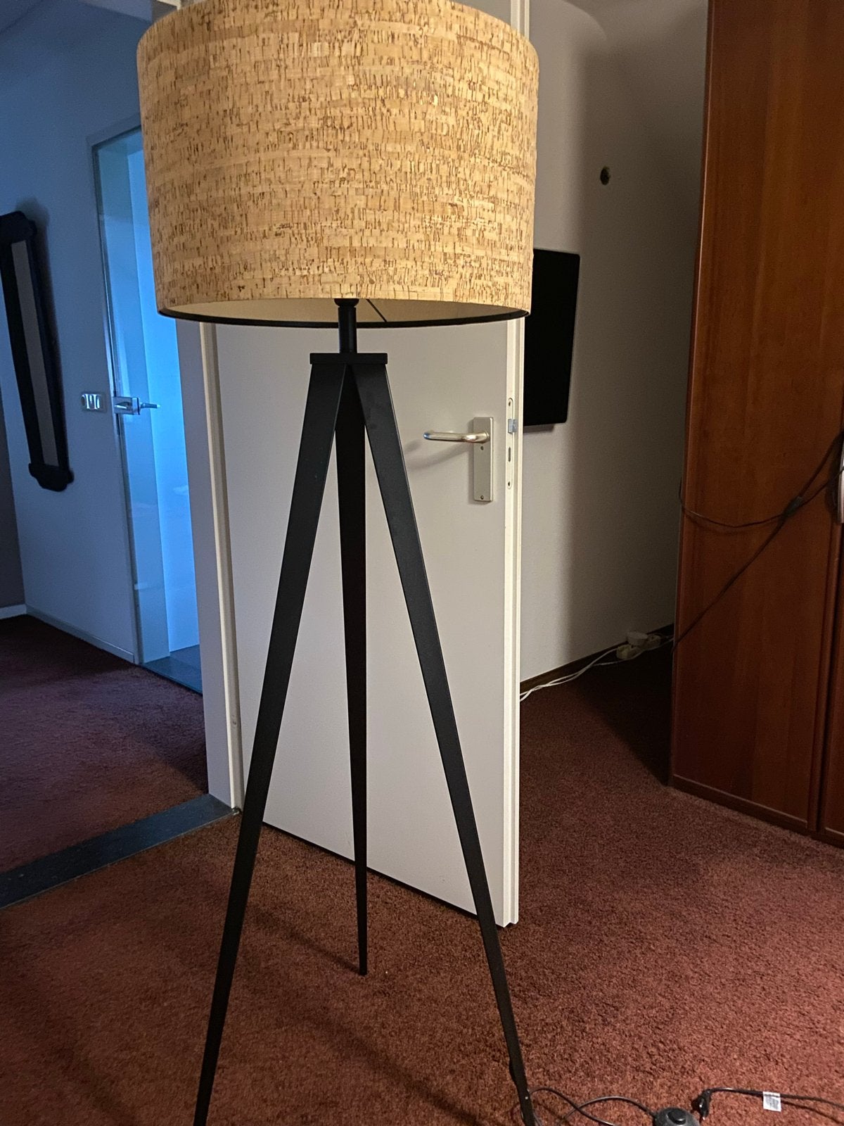 Stijlvolle staande lamp met kurken kap, Ophalen, Gebruikt, E27 (groot), Metaal