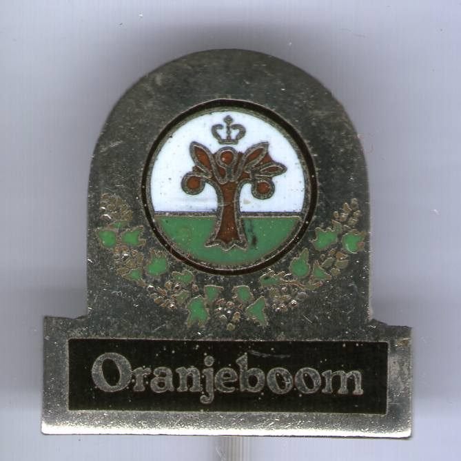 Oranjeboom bier email op zilverkleurig speldje ( N_153), Verzamelen, Speldjes, Pins en Buttons, Verzenden, Zo goed als nieuw, Transport