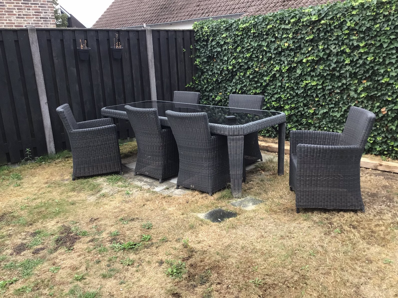 Mooie tuinset 250cm plus 6 stoelen, Ophalen, Gebruikt, Eettafel, 6 zitplaatsen