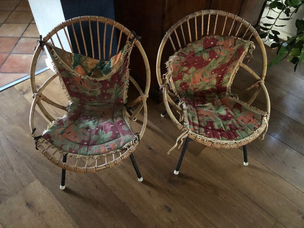 2 rotan kuipstoeltjes, Ophalen, Gebruikt, Twee, Bruin