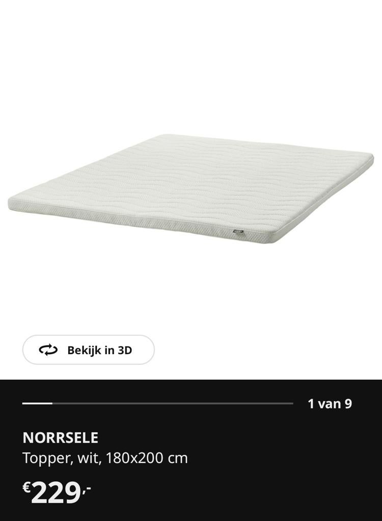 IKEA NORRSELE Topper, wit, 180x200 cm, Huis en Inrichting, Slaapkamer | Matrassen en Bedbodems, Ophalen, Tweepersoons, Zo goed als nieuw