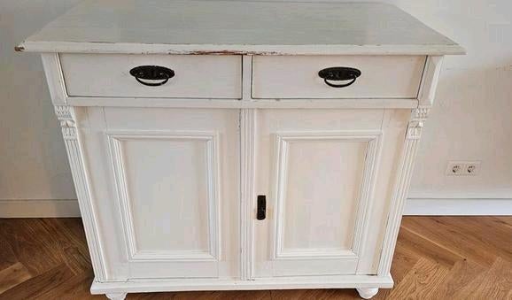Antieke brocante commode, gebroken wit, Antiek en Kunst, Ophalen