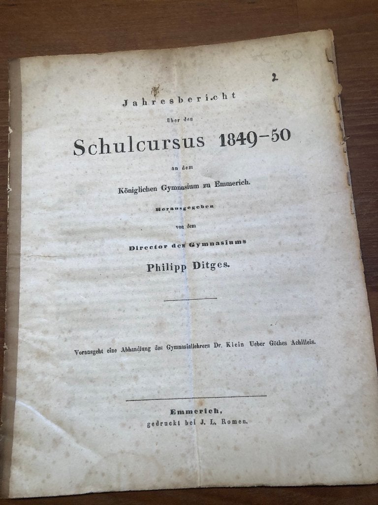 Emmerich 1849-50 Schulcursus Königlichen Gymnasium, Antiek en Kunst, Verzenden, Philipp Ditges