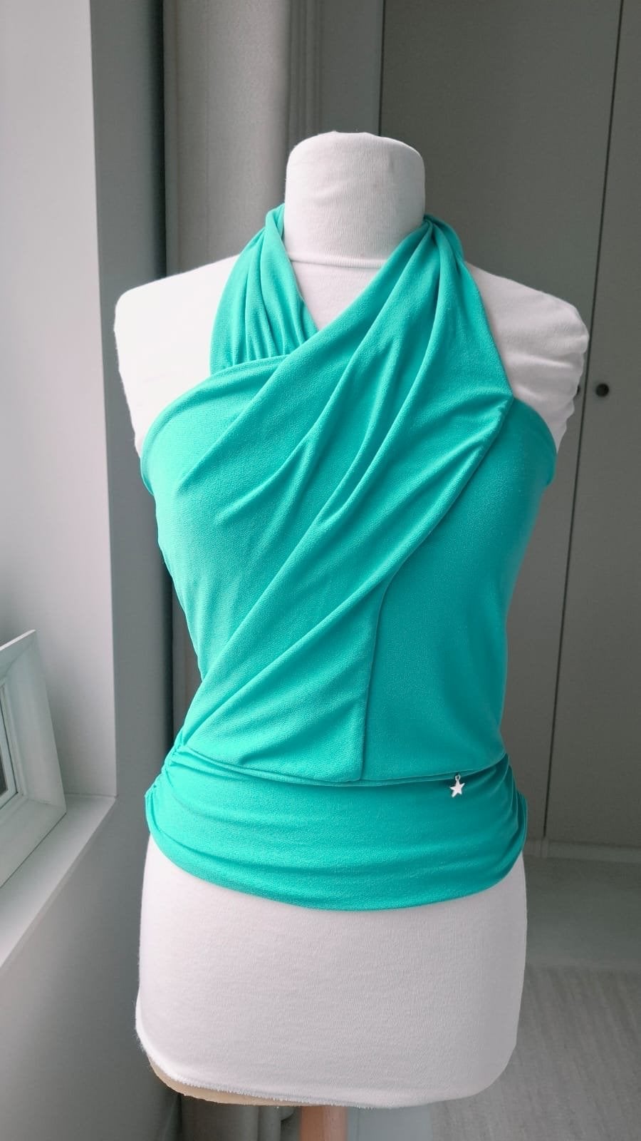 Rinascimento aqua/turquoise haltertop met open rug, maat S, Verzenden, Zo goed als nieuw, Groen, Maat 36 (S)