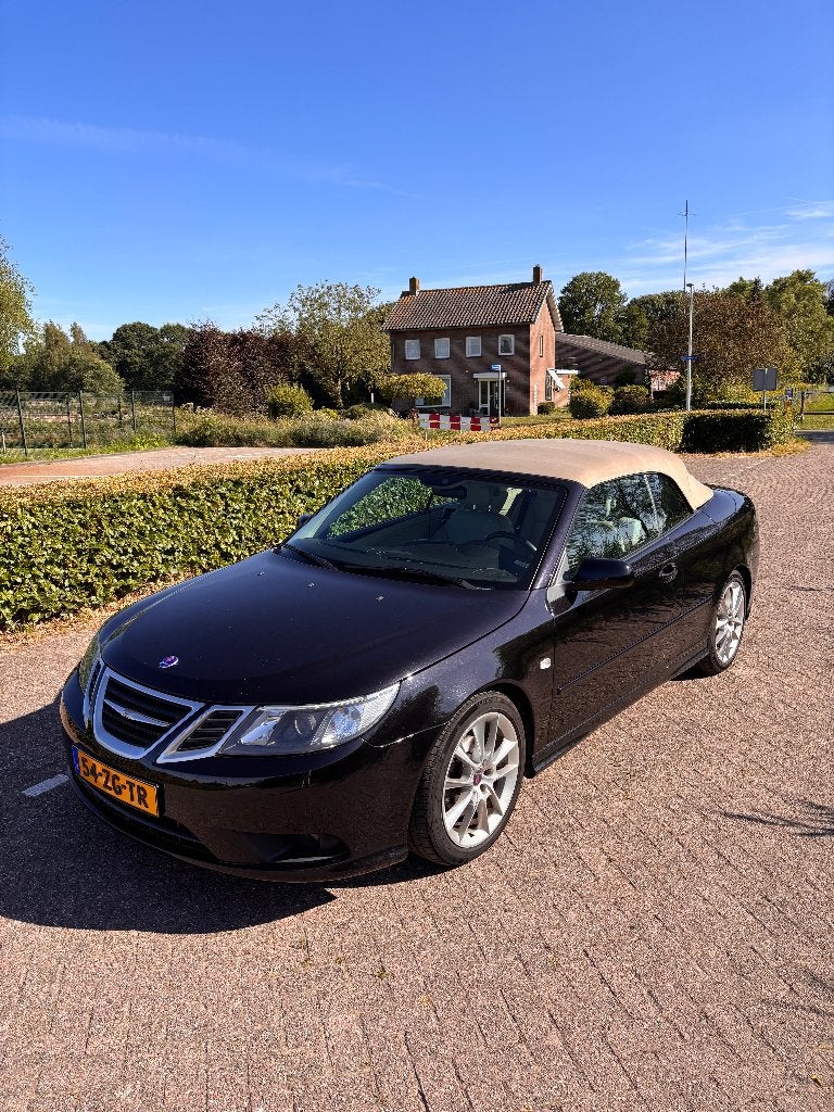 Saab 9-3 2.0 T Cabrio AUT 2008 Zwart, Auto's, Saab, 1998 cc, Beige, 4 cilinders, 4 stoelen