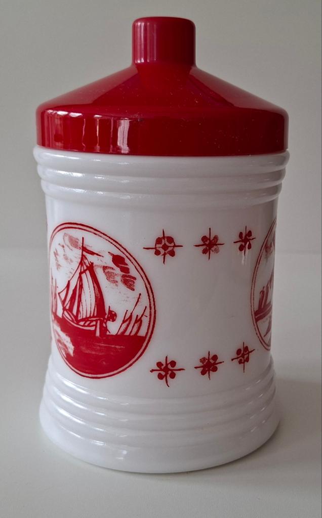 Vintage melkglazen voorraadpot., Ophalen of Verzenden, Overige materialen, Pot, Bus of Blik