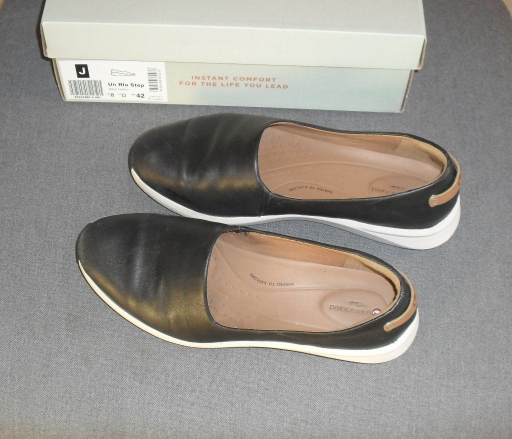 CLARKS zwarte leren instappers UNSTRUCTURED maat 42, Ophalen of Verzenden, Clarks, Gedragen, Instappers