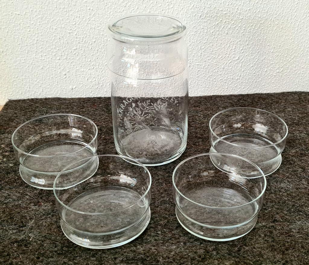 Antiek kruidensetje van helder glas 6-delig, Antiek en Kunst, Antiek | Glas en Kristal, Ophalen of Verzenden