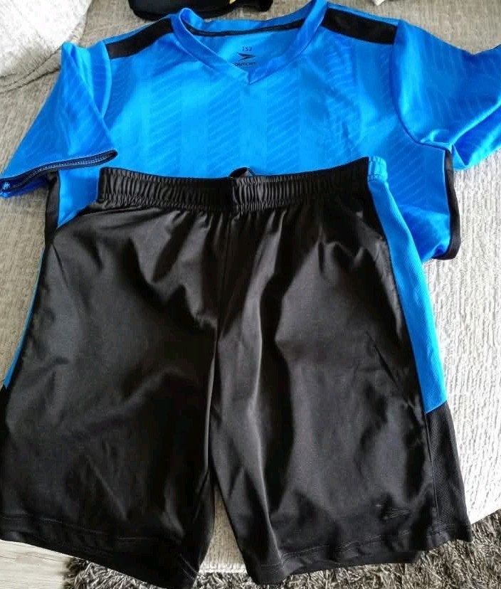 Gymsetje maat 152, Blauw, Overige maten, Ophalen of Verzenden, Zo goed als nieuw