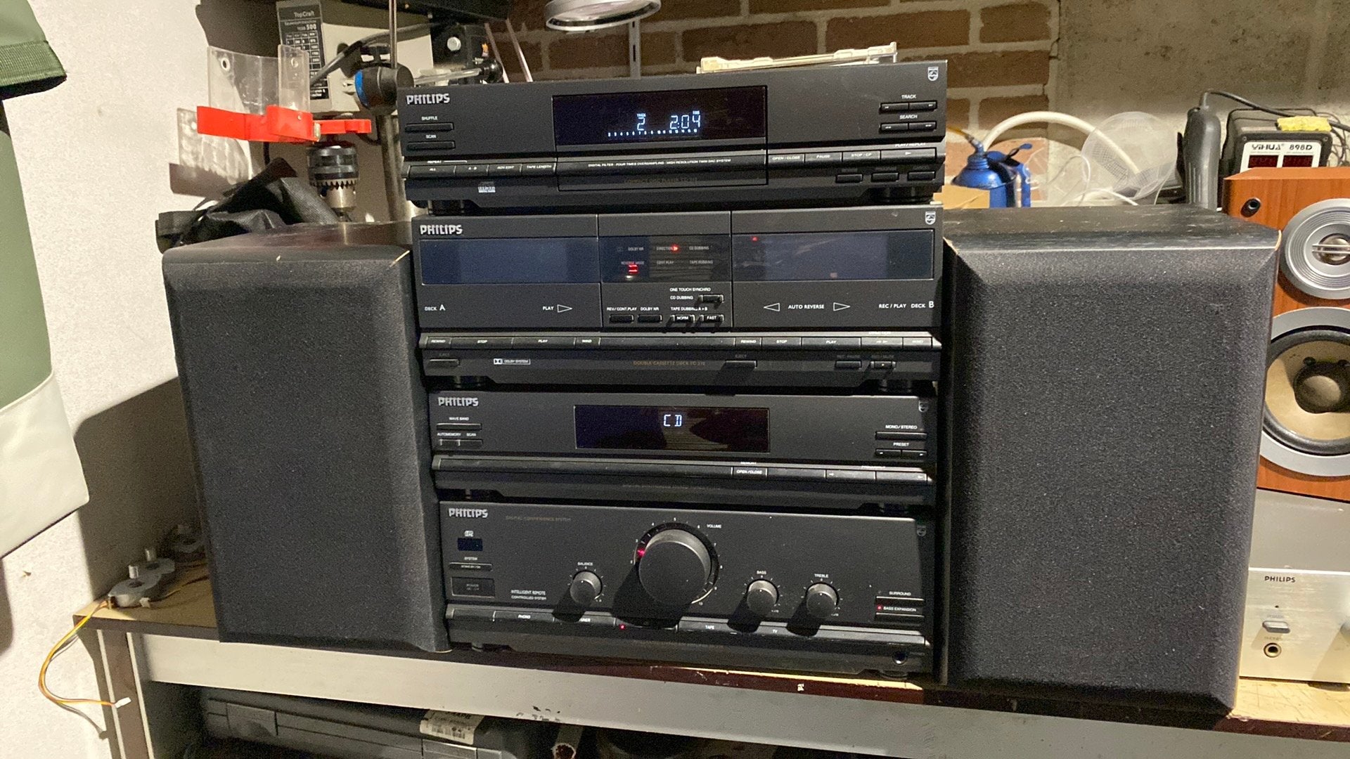 Prima Philips muziek installatie met tuner/ cd / versterker, Ophalen of Verzenden, Gebruikt, Cassettedeck, Philips