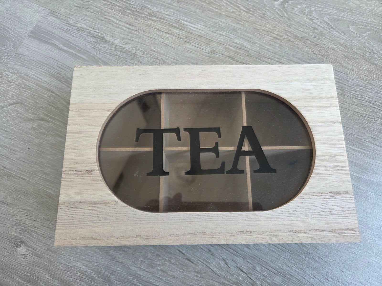 Houten theedoos met 6 vakken en 'TEA' opdruk, Ophalen of Verzenden, Zo goed als nieuw, Bruin, Hout
