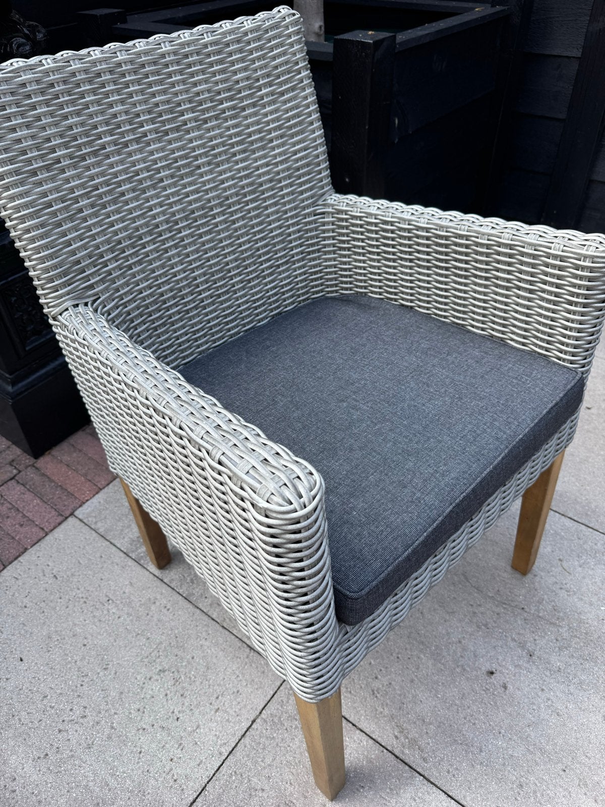 3 Dining Wicker Tuinstoelen met kussen, Ophalen, Gebruikt, Wicker
