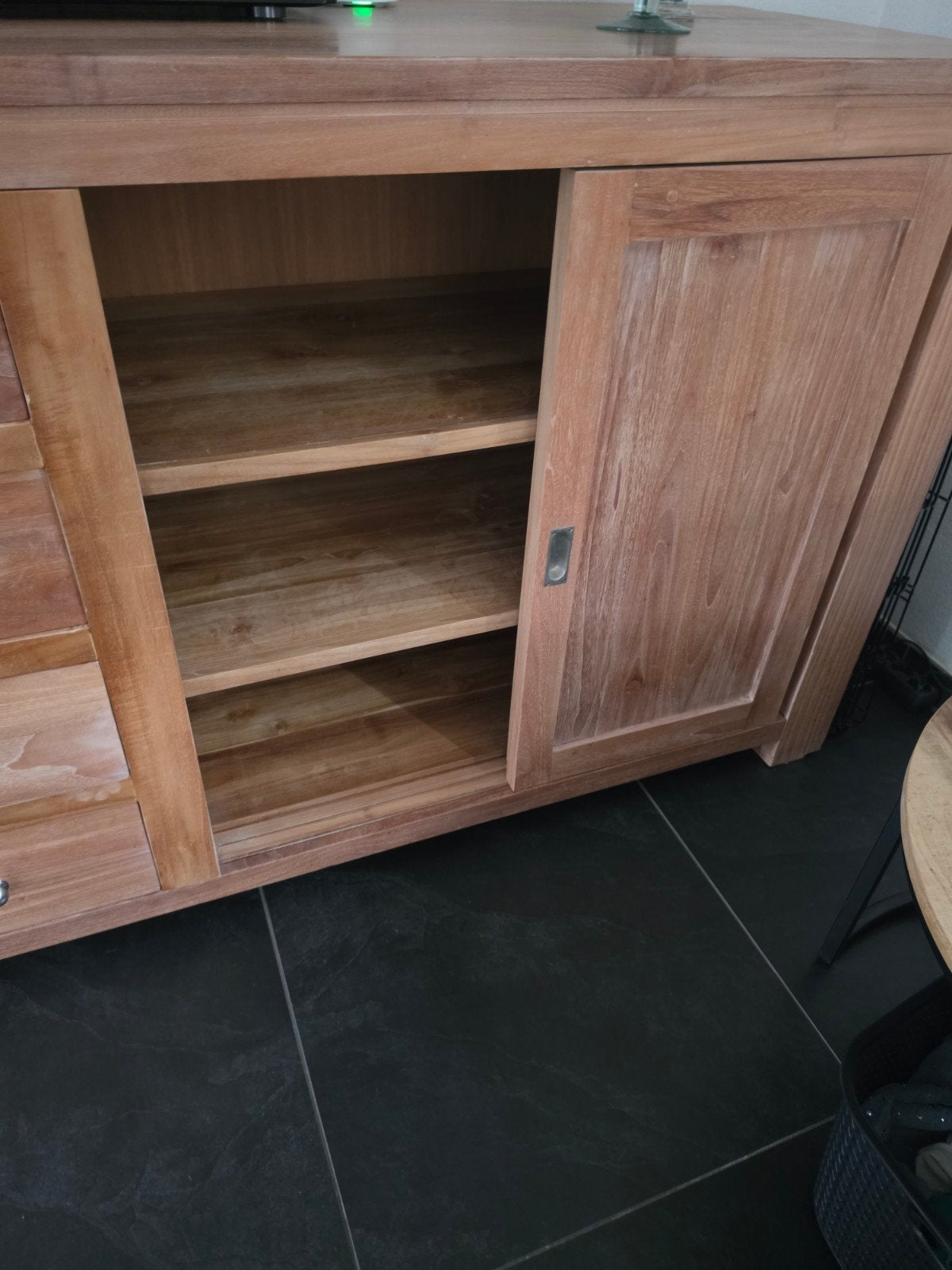 Teakhouten dressoir met schuifdeuren en lades, Ophalen, Gebruikt, Teakhout, Met lade(s)