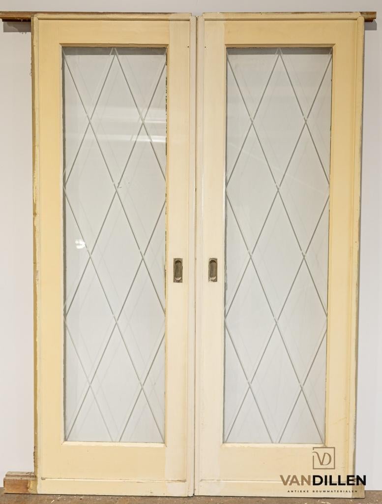 Set oude ensuite / schuifdfeuren met geëtst glas 216 x 145