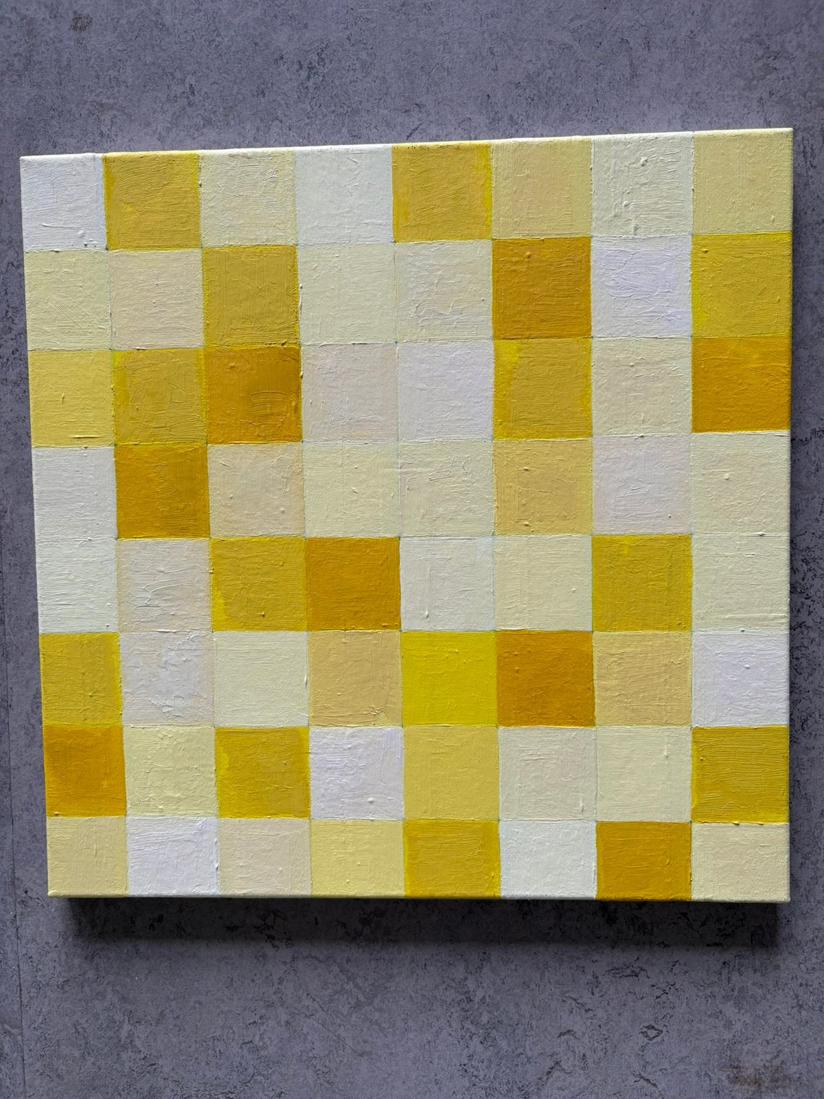 Mireille Dijks, geel /wit geblokt schilderij, Ophalen